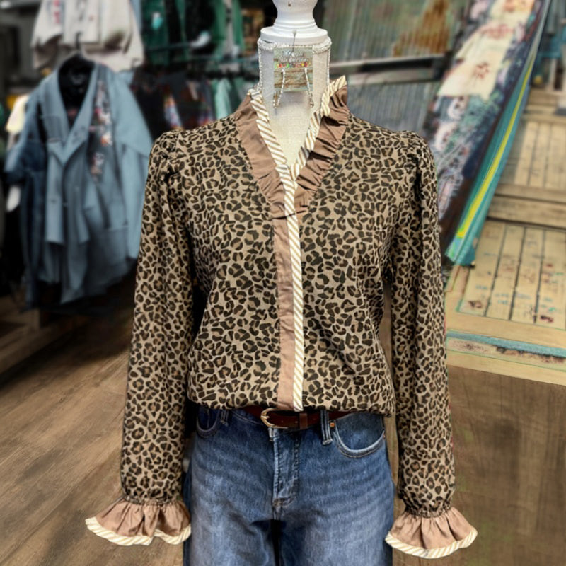 Vintage Bluse Med Leopardprint