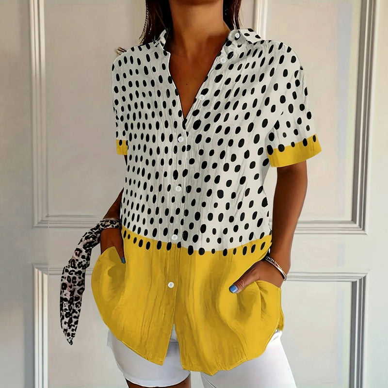 Farveblok Prikket Bluse