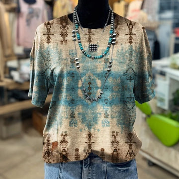 Bedruckte Bluse Im Vintage-Ethno-Stil