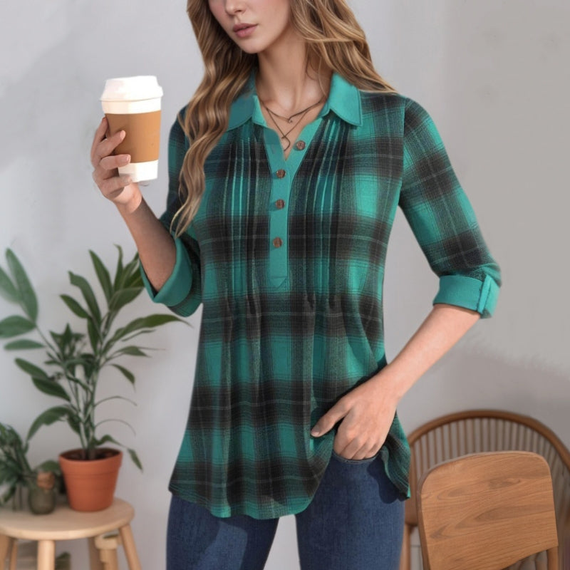 【Langærmet】Vintage Ternet Bluse