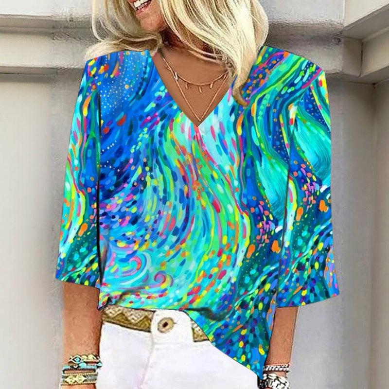 Farverig Bluse Med Abstrakt Print