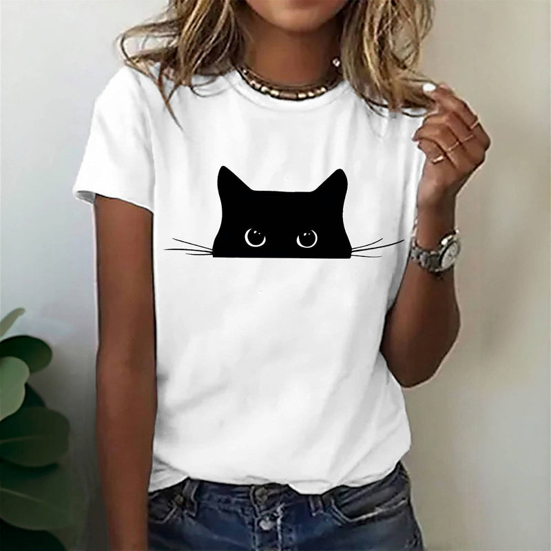Casual T-Shirt Med Kattetryk