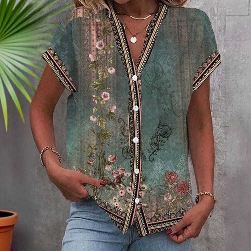 Vintage Blomsterprint Bluse