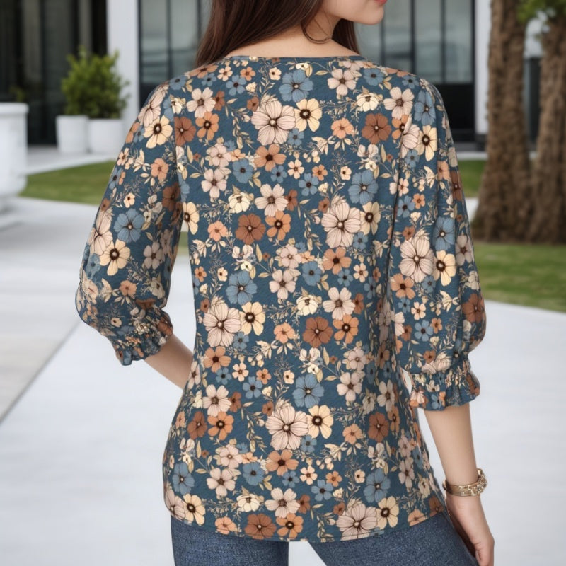 Vintage Bluse Med Blomsterprint