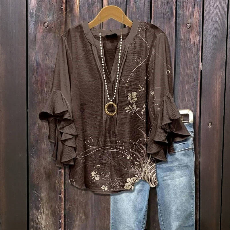 Vintage Bluse Med Blomsterprint