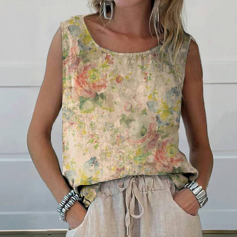 Vintage Tanktop Med Blomsterprint