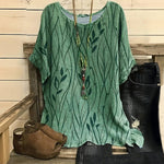Vintage Bluse Med Bladtryk