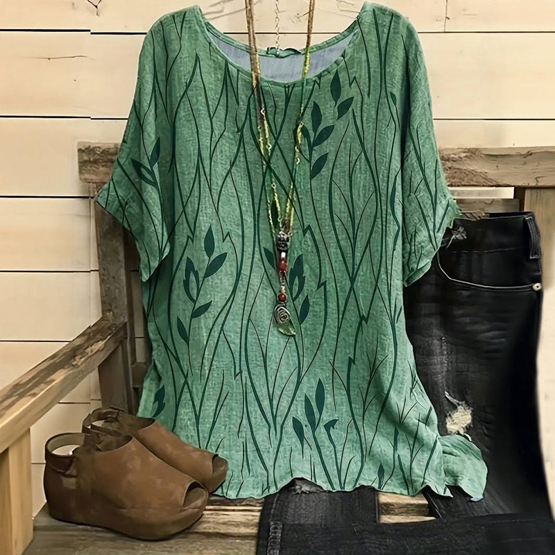 Vintage Bluse Med Bladtryk