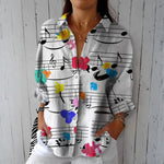 Vintage Bluse Med Musiknodemønster