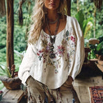 Vintage Bluse Med Blomsterprint