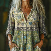 【Langærmet】 Vintage Bluse Med Blomsterprint
