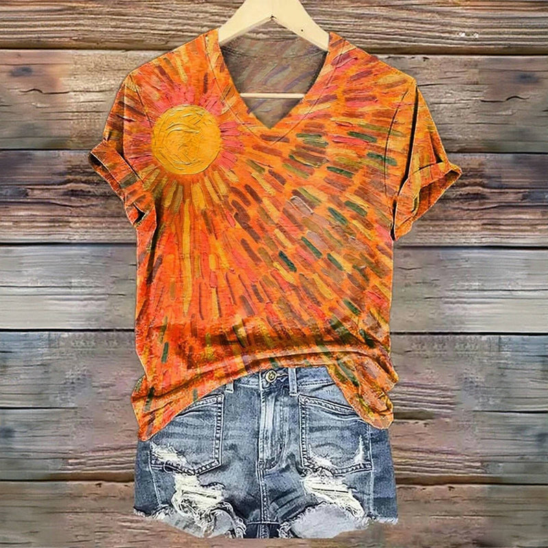 Farverig Abstrakt Print T-Shirt
