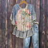 Vintage Blomstermønstret Patchworkbluse