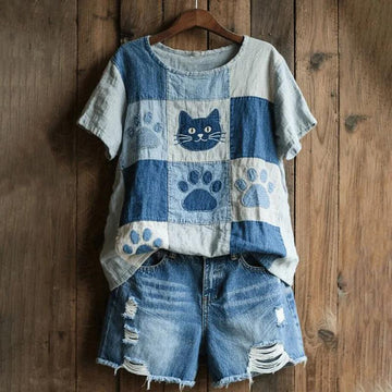 Lässiges T-Shirt Mit Katzen-Print
