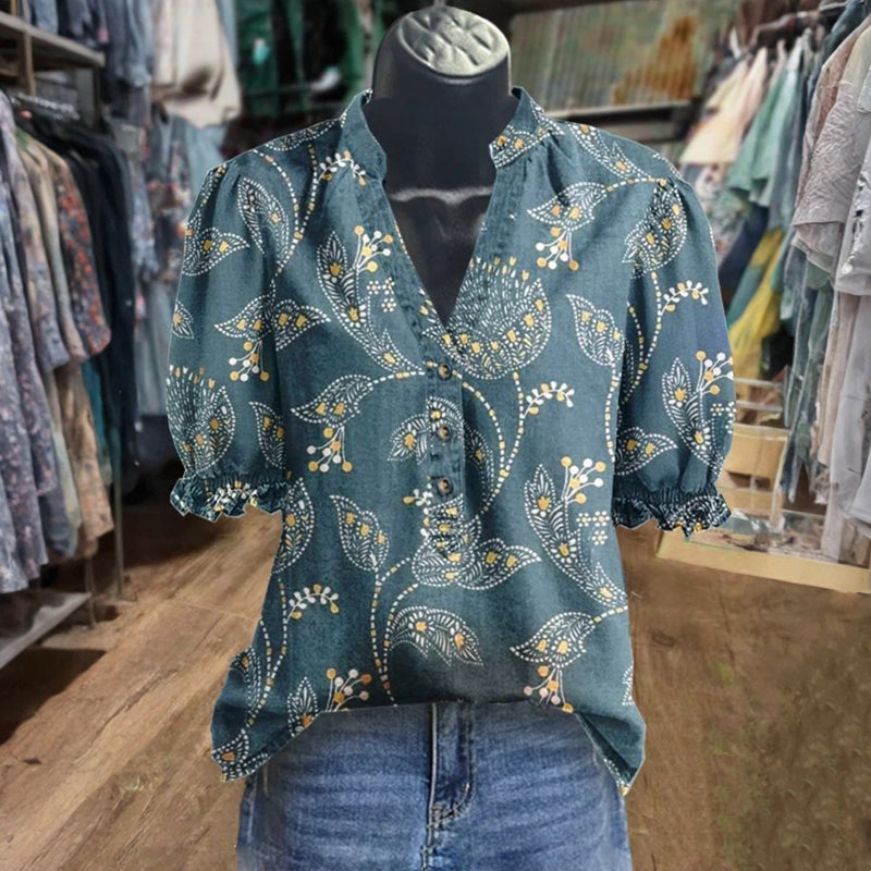 Vintage Bluse Med Blomsterprint