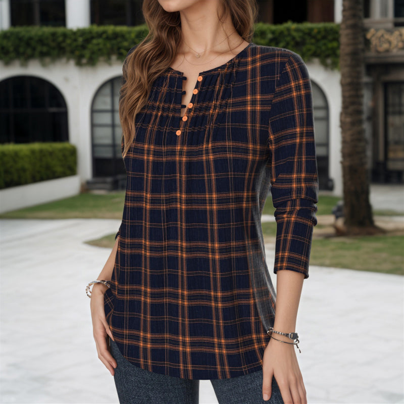 【Langærmet】Vintage Ternet Bluse