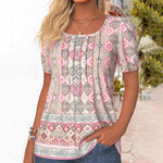 Vintage Bluse Med Etnisk Print