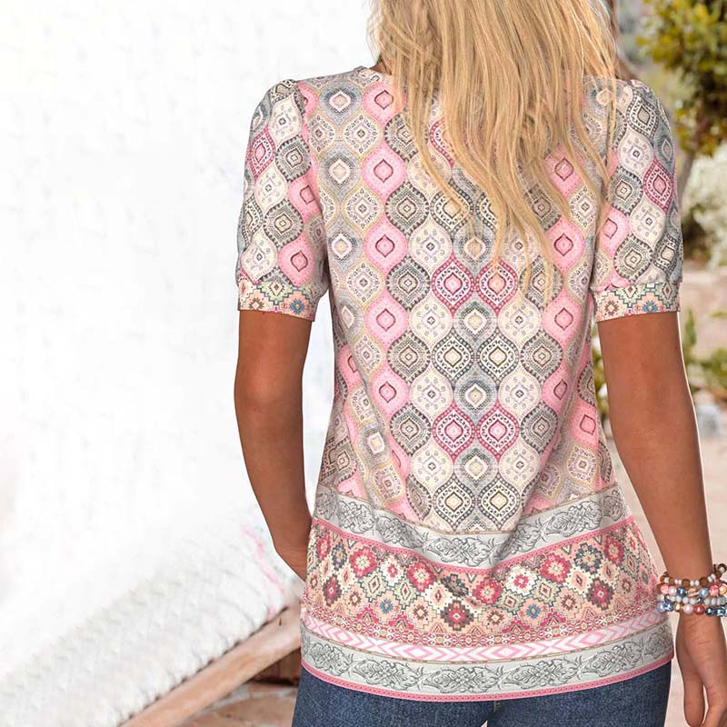 Vintage Bluse Med Etnisk Print