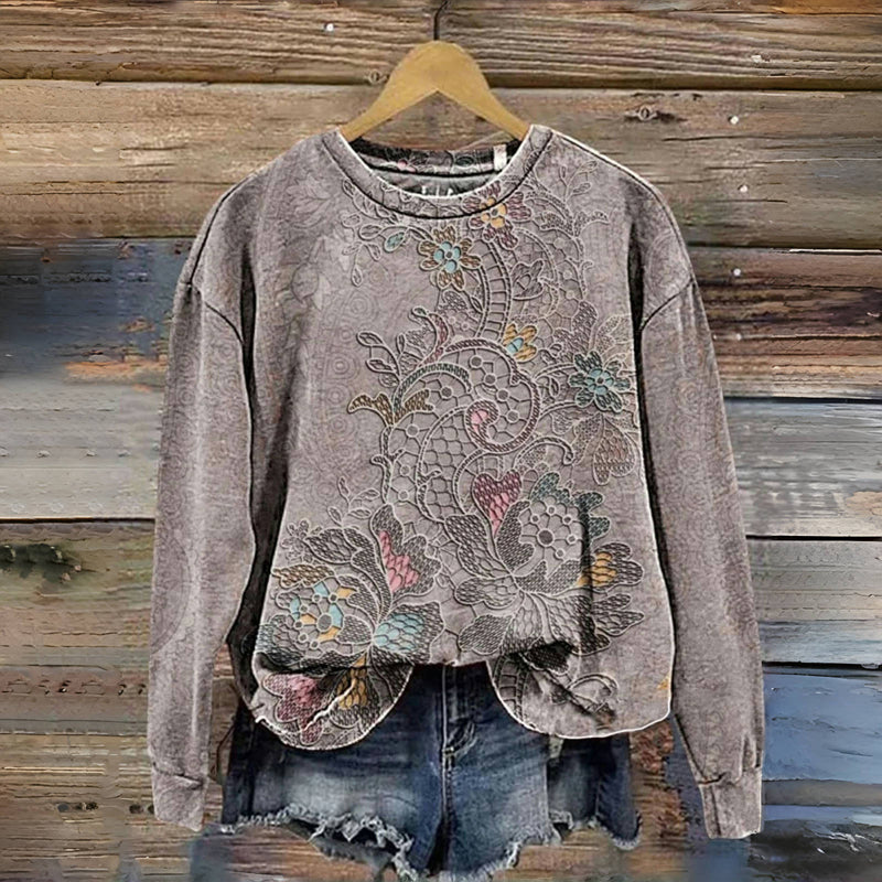 Vintage Sweatshirt Med Blomsterprint