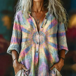 【Langærmet】Vintage Farverig Bluse