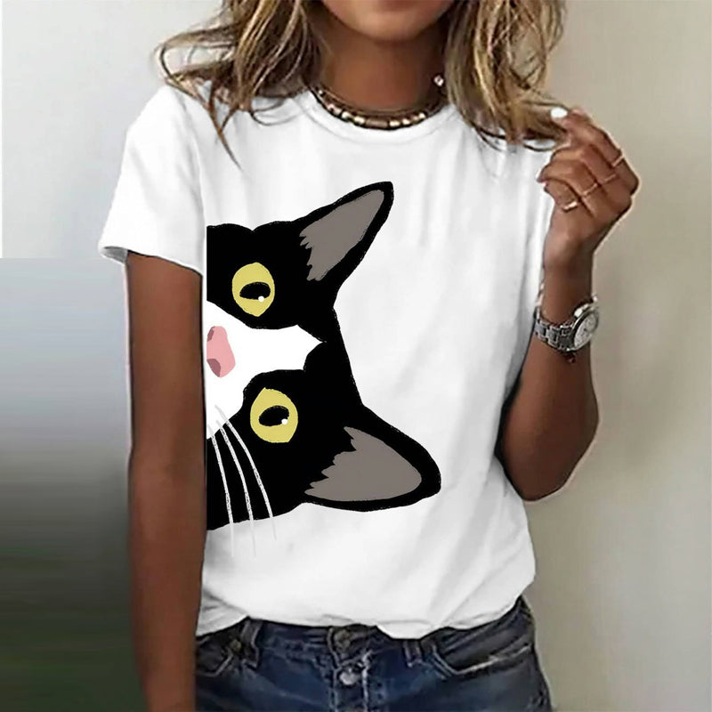 Casual T-Shirt Med Kattetryk