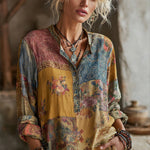 【Langærmet】 Vintage Bluse Med Blomsterprint