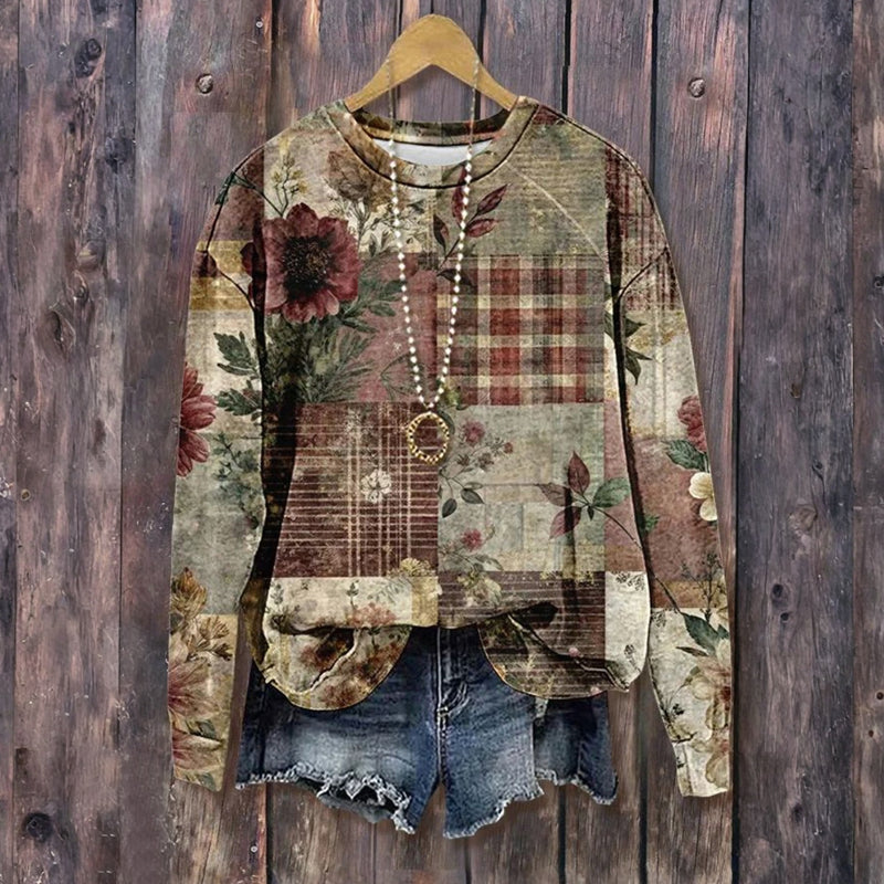 Vintage Sweatshirt Med Blomsterprint