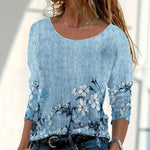 【Langærmet】Vintage T-Shirt Med Blomsterprint