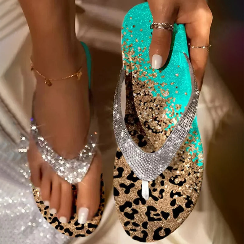 Strandflip Flops Med Leopardprint I Rhinsten