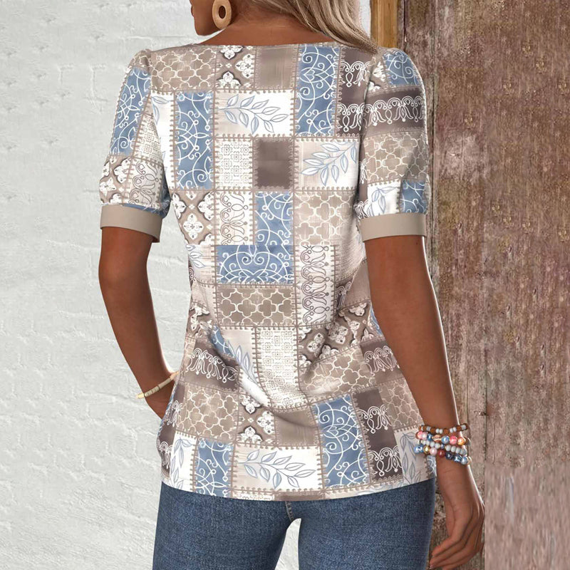 Vintage Bluse Med Etnisk Print