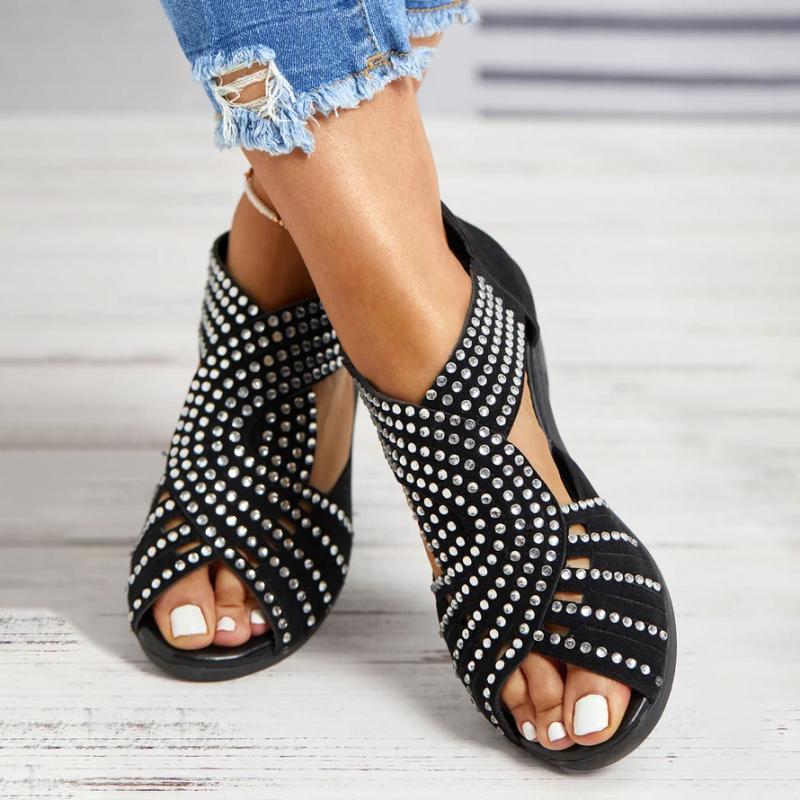 Rhinestone-Udsmykkede Sandaler Med Åben Tå