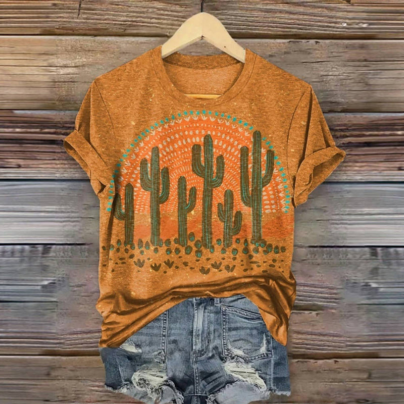 Casual T-Shirt Med Kaktustryk