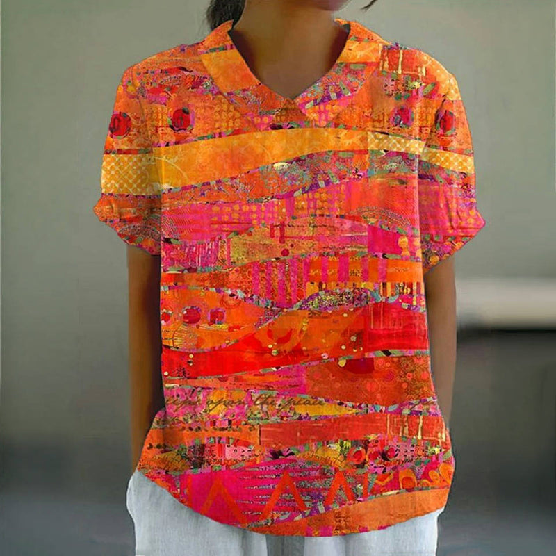 Vintage Bluse Med Abstrakt Tryk