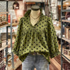 【Langærmet】Vintage Prikket Bluse