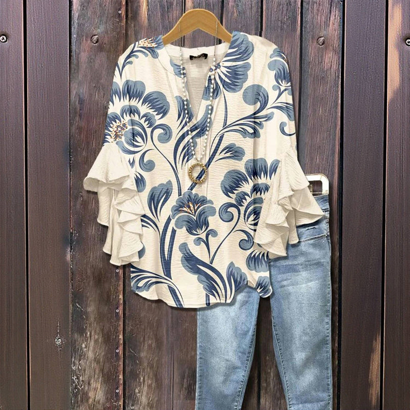 Vintage Bluse Med Blomsterprint