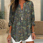 【Langærmet】Vintage Træprint Bluse