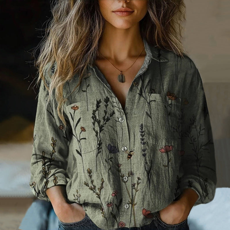 Vintage Bluse Med Blomsterprint