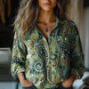 Vintage Bluse Med Etnisk Print