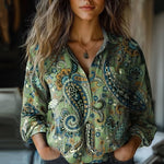 Vintage Bluse Med Etnisk Print