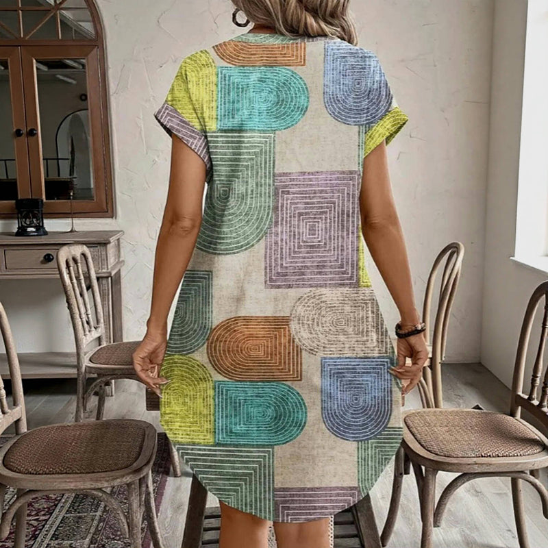 Vintage Kjole Med Geometrisk Print