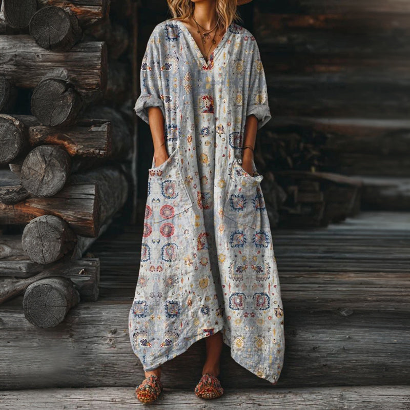 【Langærmet】Afslappet Vintage Kjole