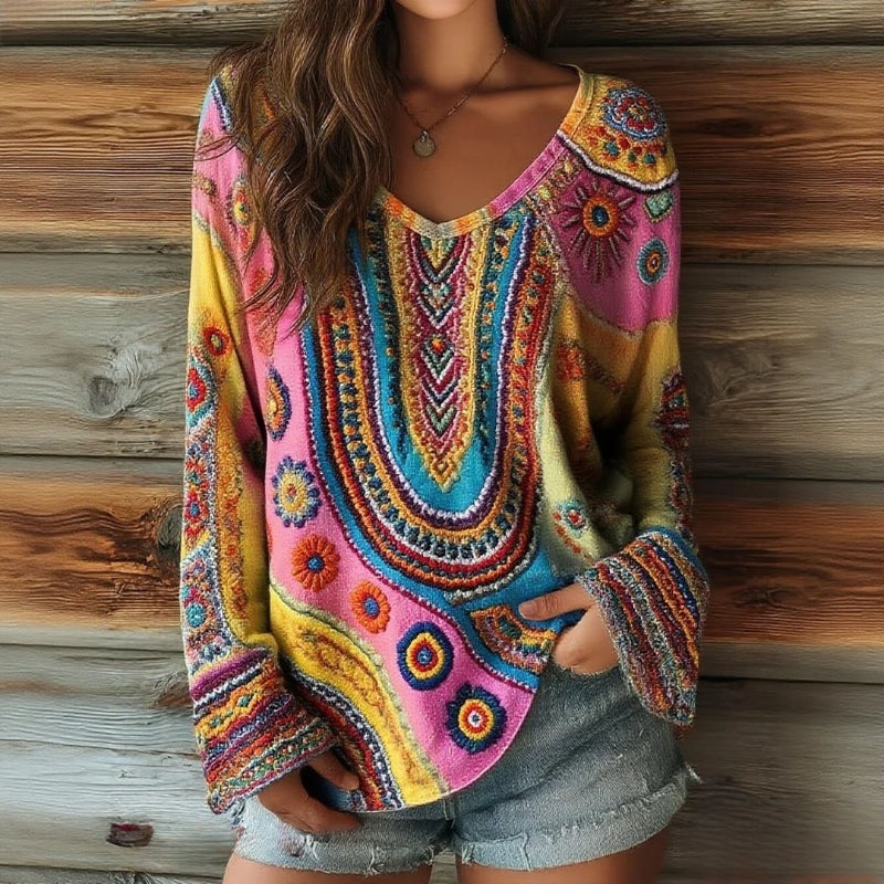 Vintage Farverig Bluse