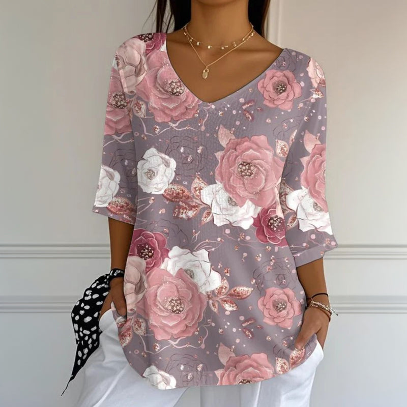 Vintage Bluse Med Blomsterprint