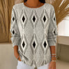 【Langærmet】Vintage Geometrisk Print T-Shirt