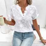 Elegant Blomsterbroderet Bluse