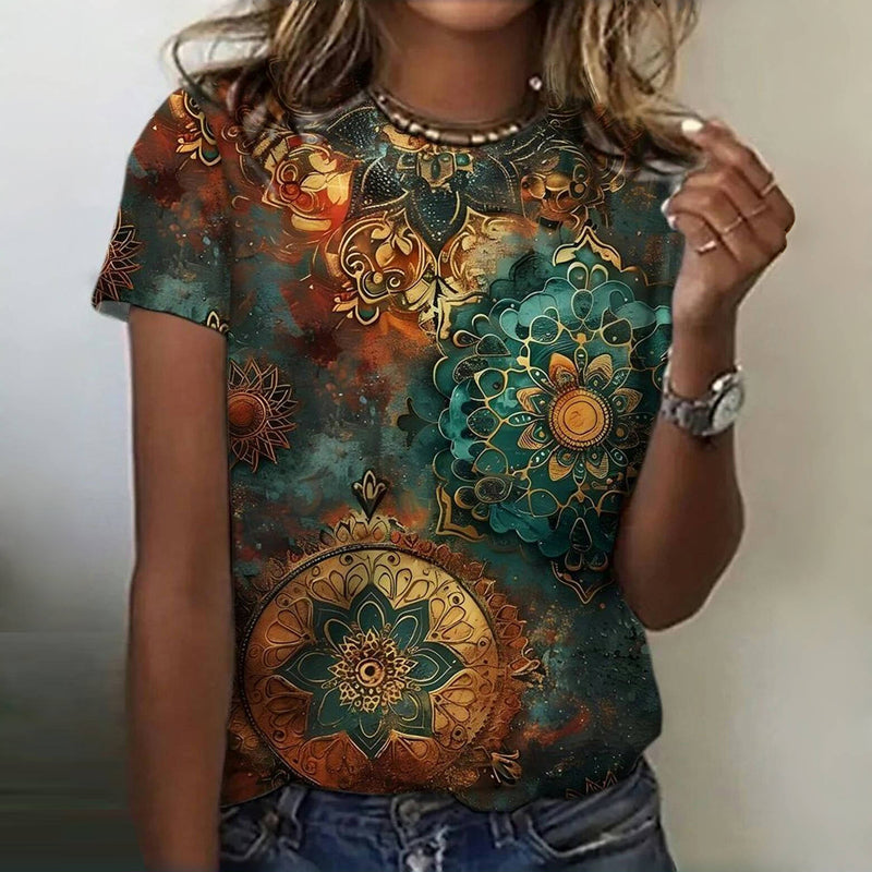 Vintage T-Shirt Med Etnisk Mønstret