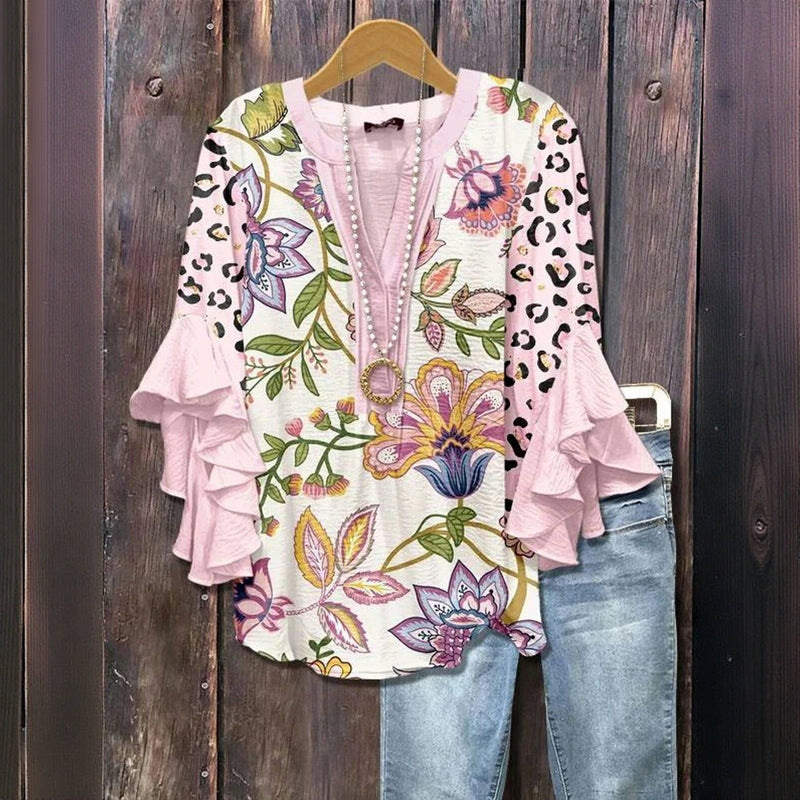 Vintage Bluse Med Blomsterprint