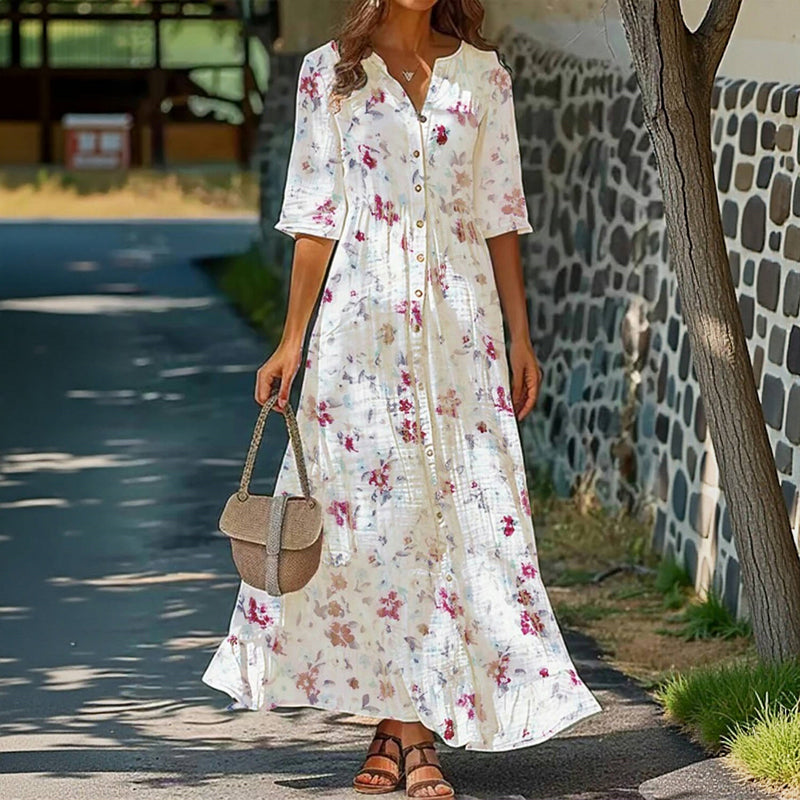 Vintage Skjortekjole Med Blomsterprint
