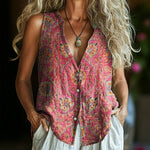 Vintage Bluse Med Etnisk Print