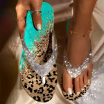 Strandflip Flops Med Leopardprint I Rhinsten